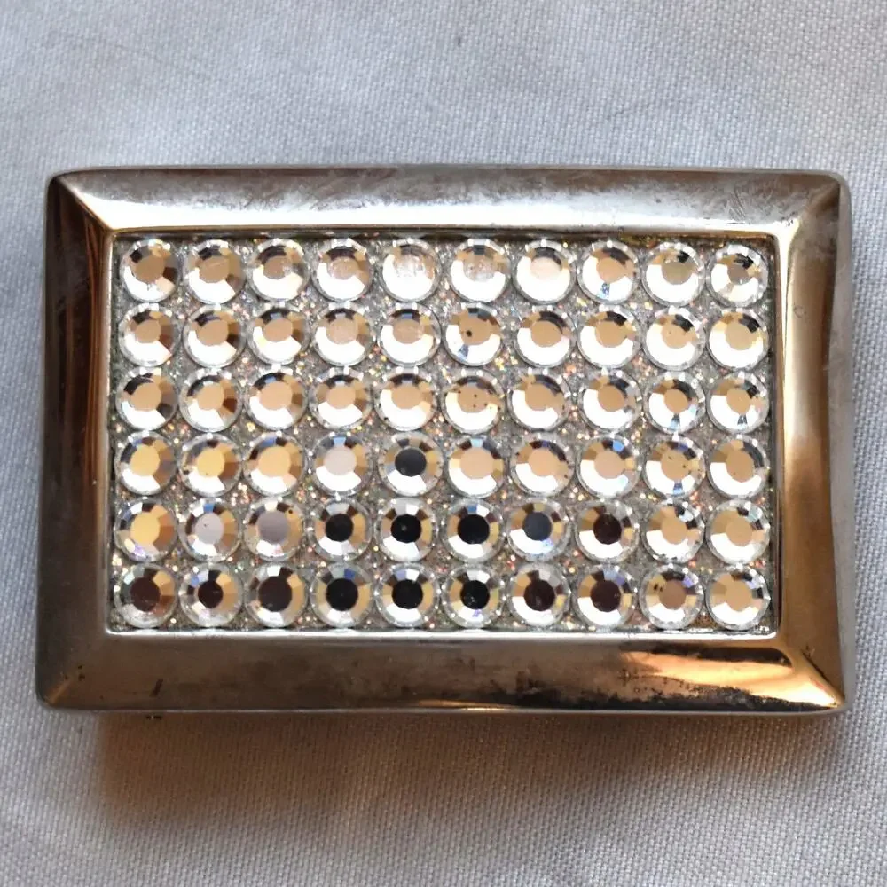 Vintage‎ Belt Buckle Small Women's Unisex Clear Rhinestones Sparkling Shiny Gift